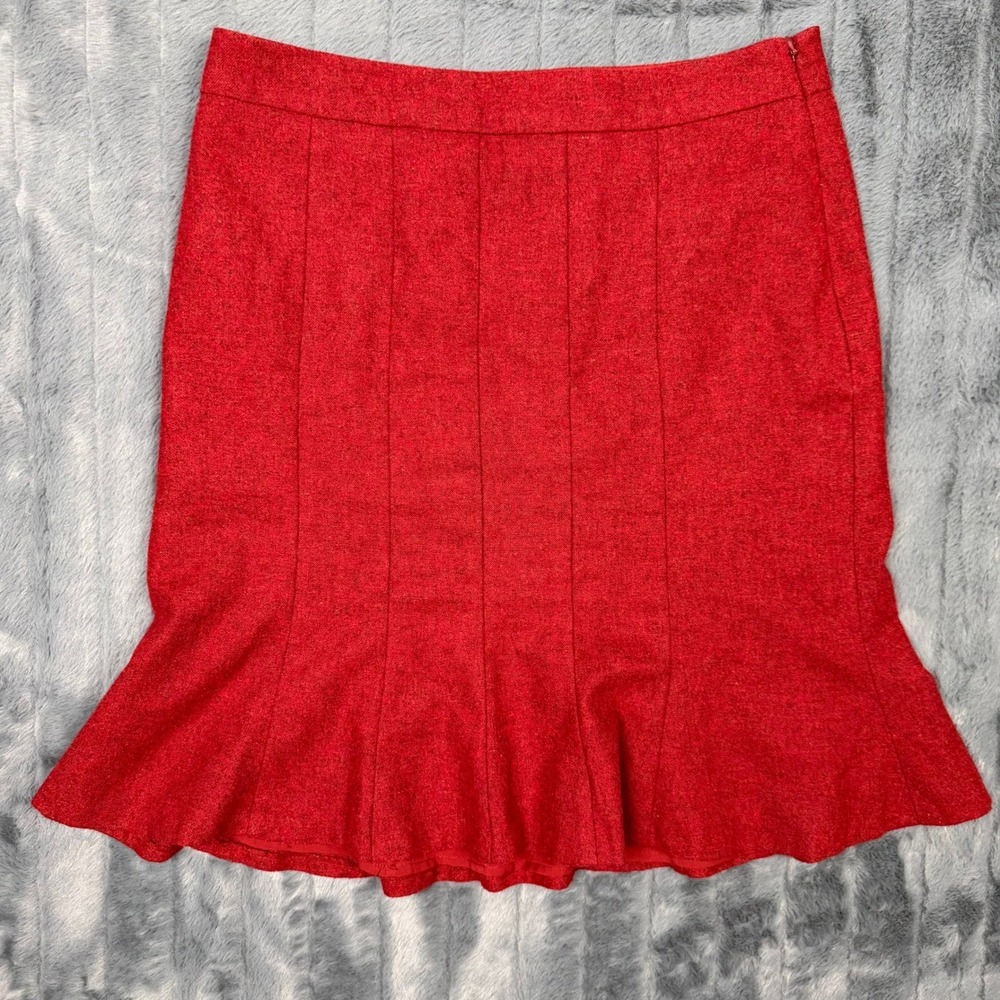 The Limited Red Wool Blend Flared Ruffle Hem Skirt Size 4 Panel Seam Mini 9111